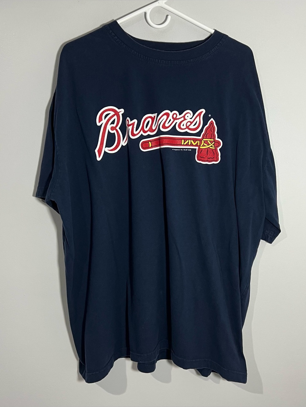 Majestic MLB Atlanta Braves Baseball Navy Blue Short Sleeve T-Shirt Men’s 2XL